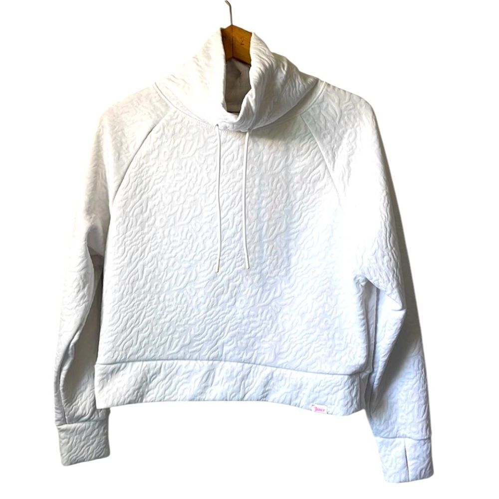 Juicy Couture Sport Pullover Top Sz small white Textured Crop Funnel Neck‎ Y2k